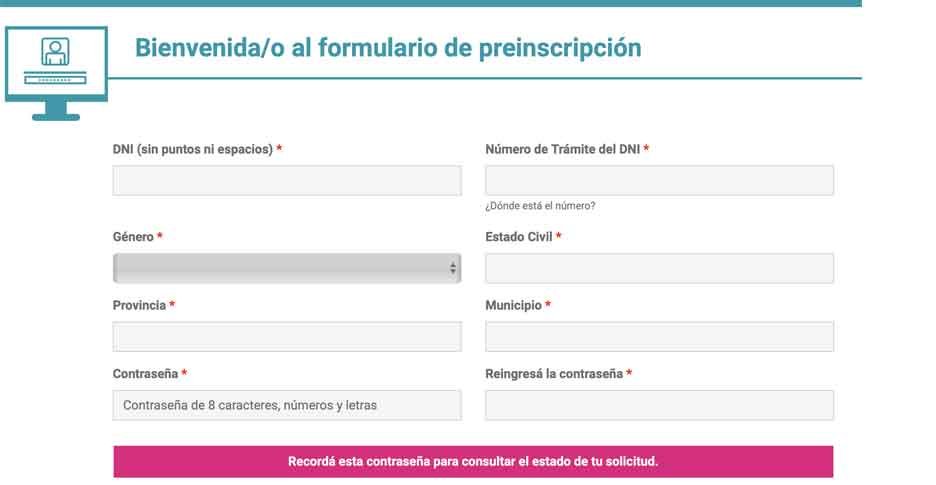 Formulario para registro en Portal Empleo